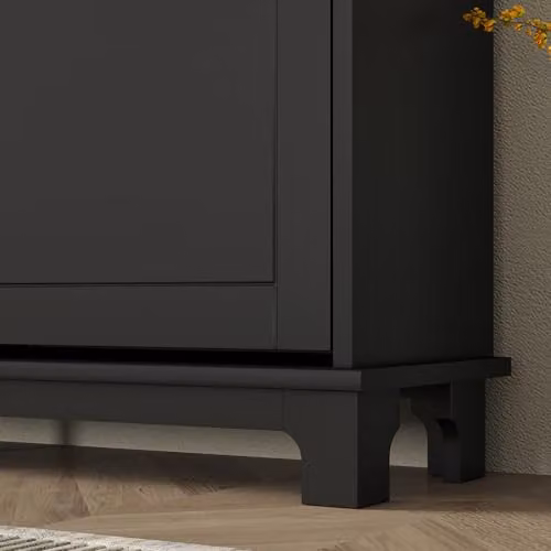 HOMCOM Modern Narrow Shoe Storage Cabinet with Tilting Compartments and Internal Shelves, Black and Gold – 6