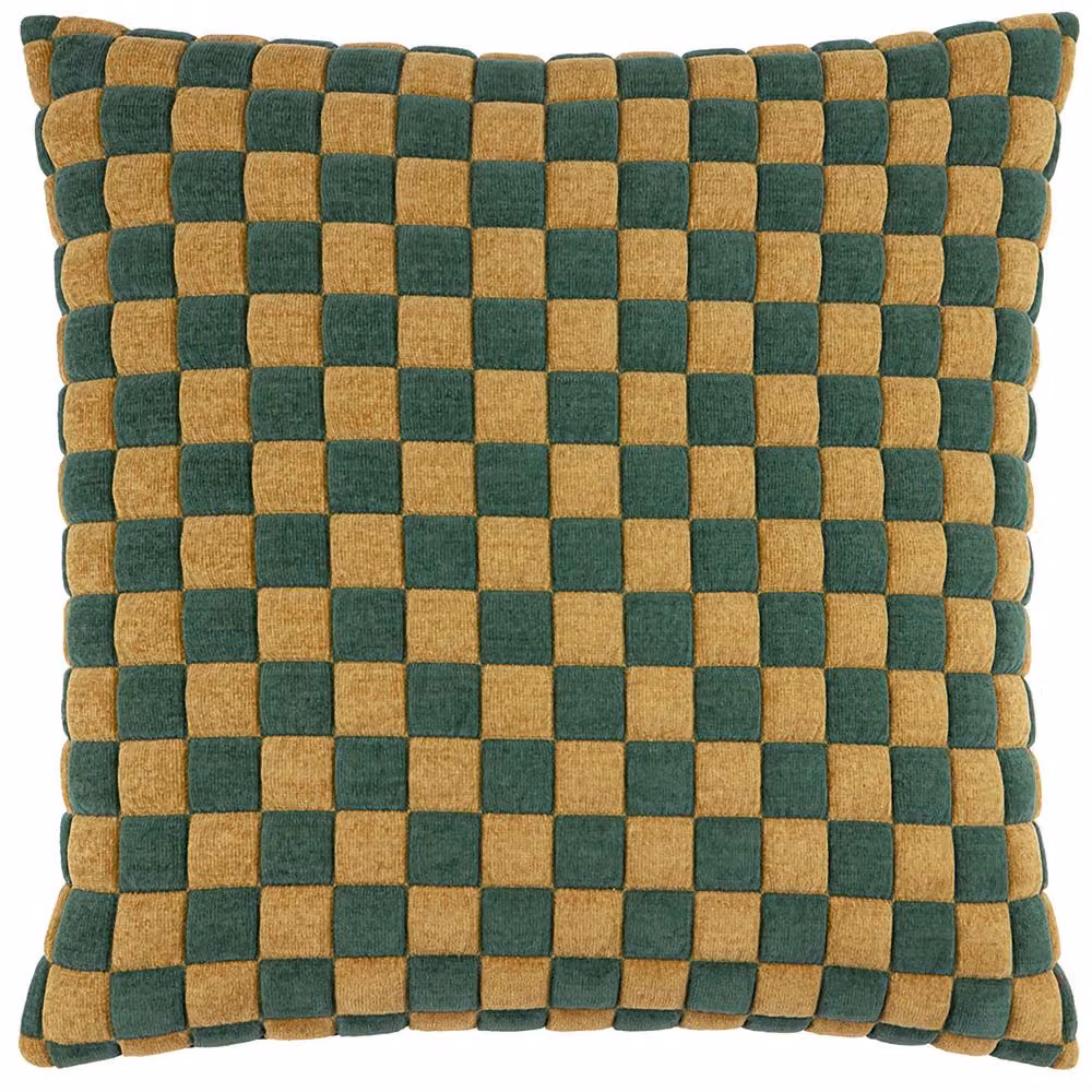 Furn Softie Green Checked Quilted Square Plush Cushion W/D/H: 50 x 50 x 50 cm – 2