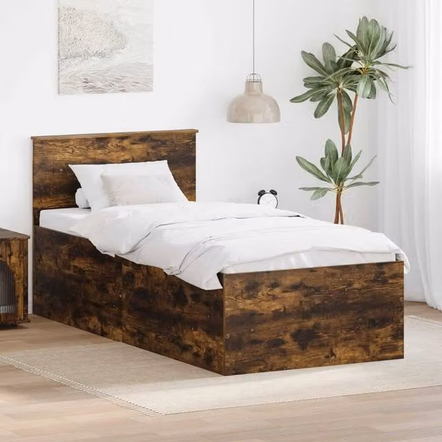 Berkfield Home Modern Bed Frame with Headboard in Smoked Oak Brown, W/D/H: 75 x 190 x 75 cm – 1