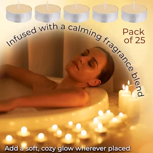 Deco Express Vanilla Macaroon Scented Tealight Candles, 25 Pack, Beige – 4