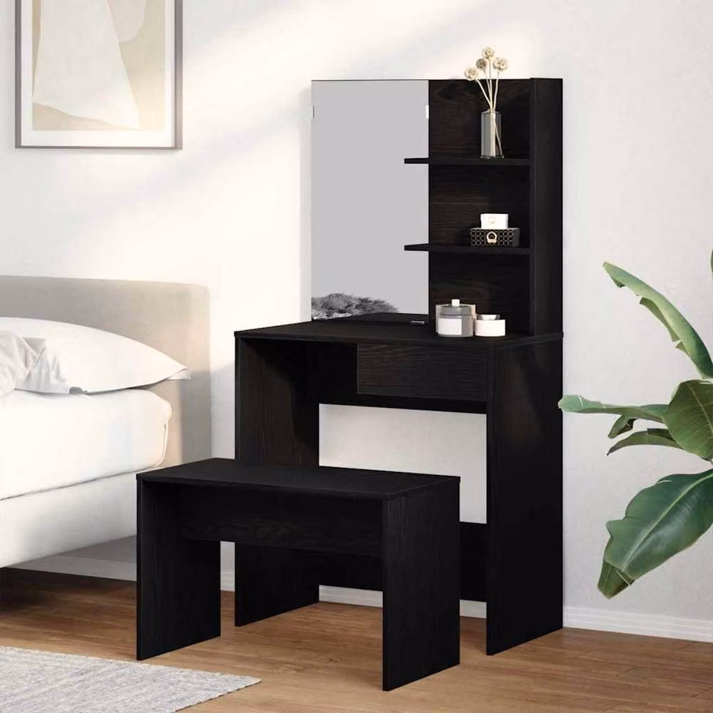 Berkfield Home Modern Black Oak Dressing Table Set in Engineered Wood – 2