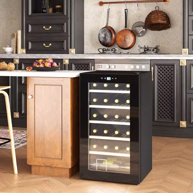 HOMCOM 24 Bottle Freestanding Wine Cooler Fridge with Glass Door and LED Light, 65L, Black – 6