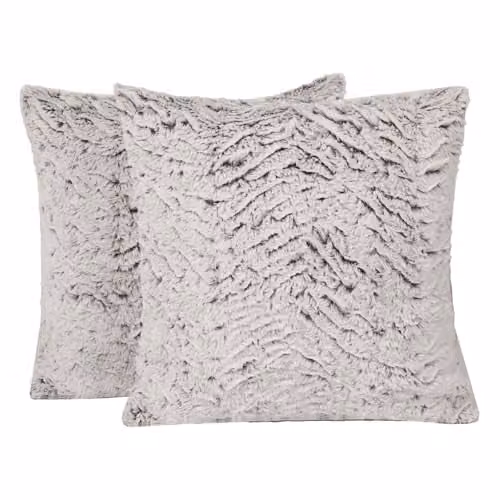 OHS Pack of 2 Beige and Grey Faux Fur Two-Tone Shaggy Cushion Covers, W/D/H: 45 x 45 x 45 cm
