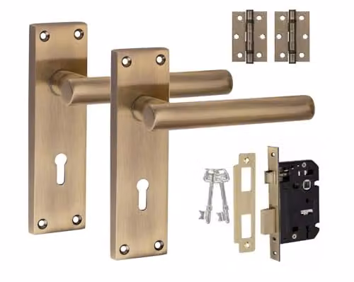 Golden Grace Victorian Scroll Door Handle and Antique Brass Key Lock Set