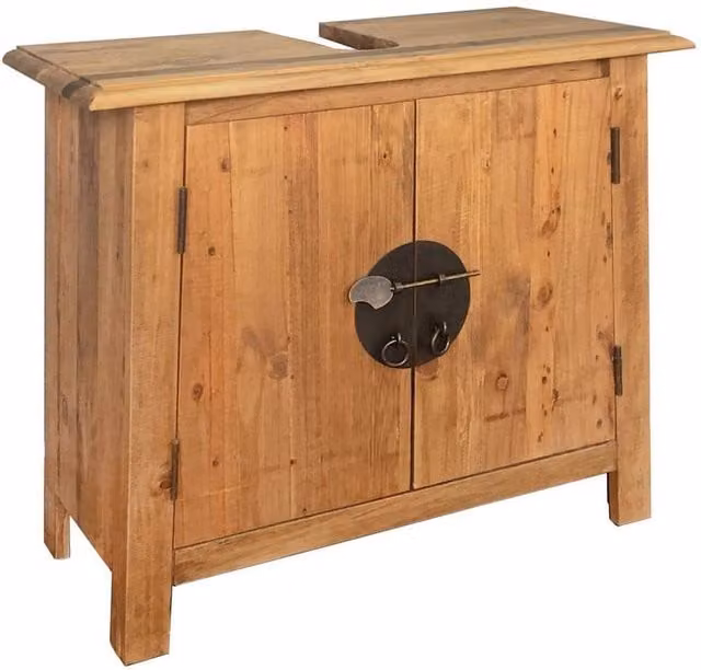 Berkfield Home Retro Bathroom Furniture Set in Brown Solid Pinewood featuring Vanity Unit and Mirror Cabinet