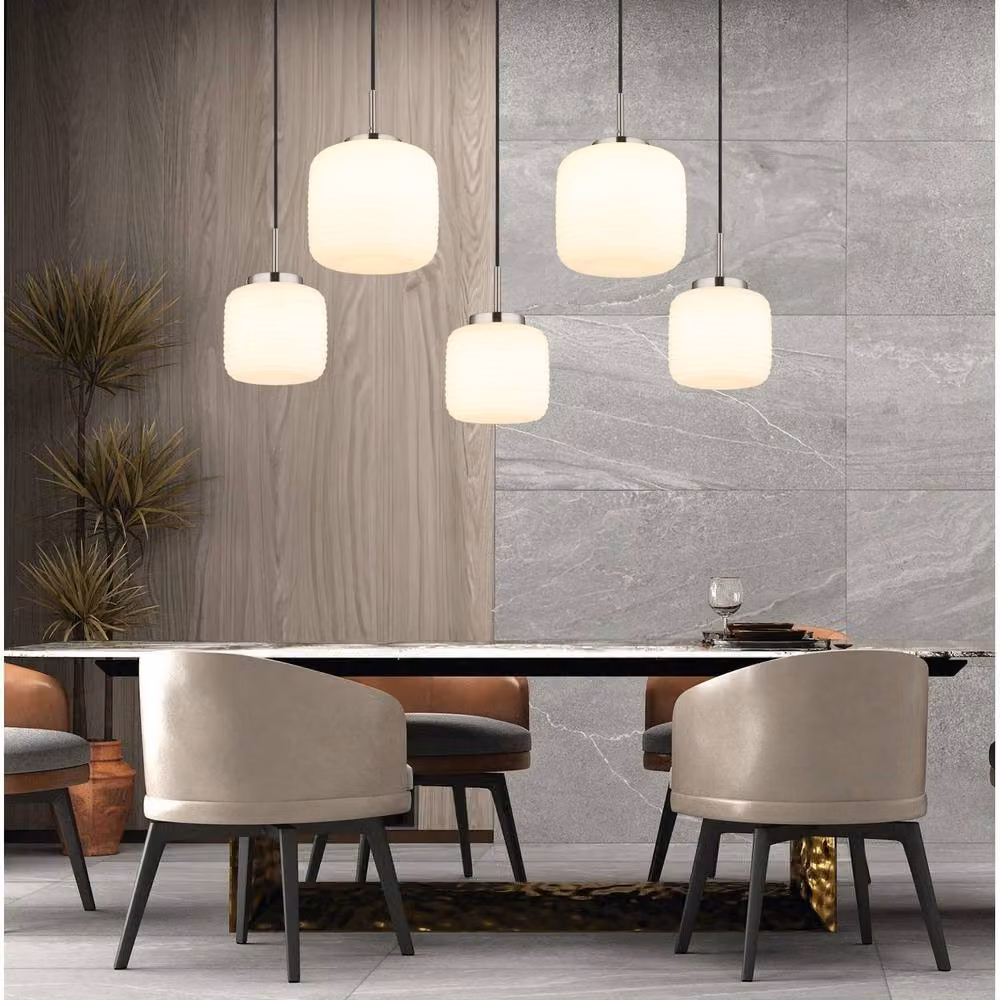Netlighting Kladora Cluster Pendant Light in Grey with Opal Glass Shades and Nickel Matt Finish, 5 x E27 – 3