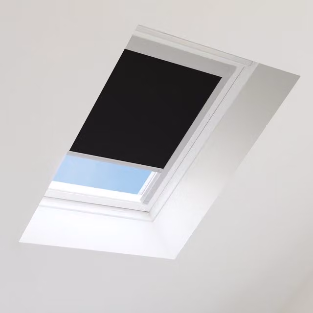 Bloc Blinds Blackout Skylight Blind for Velux Roof Windows, Black with Silver Frame, Width: 48 cm