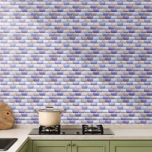 Livingandhome 10 Piece Multicoloured 3D Geometric Self Adhesive Tile Wallpaper Stickers