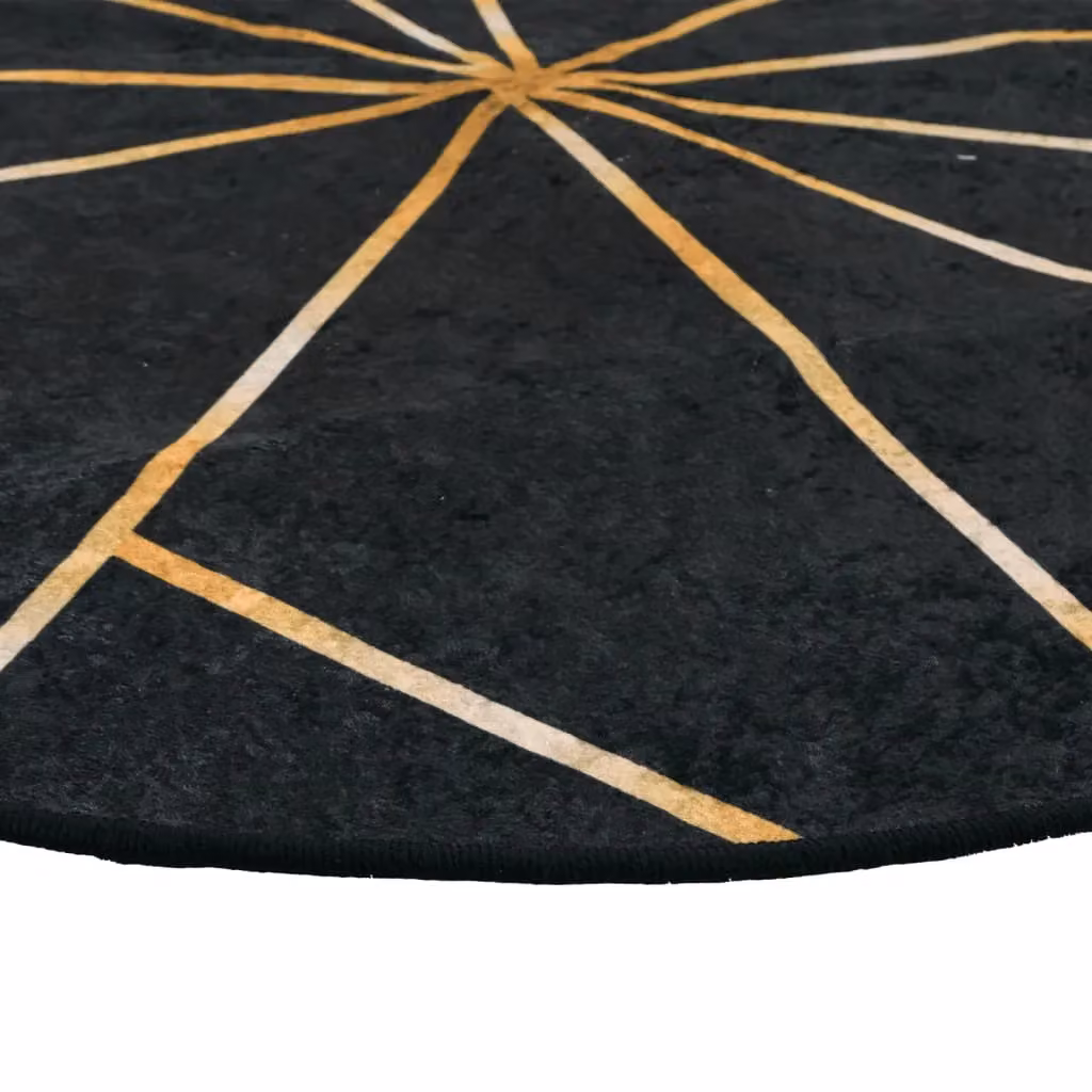 Berkfield Home Washable Anti Slip Round Rug in Black and Gold, Diameter: 100 cm – 2