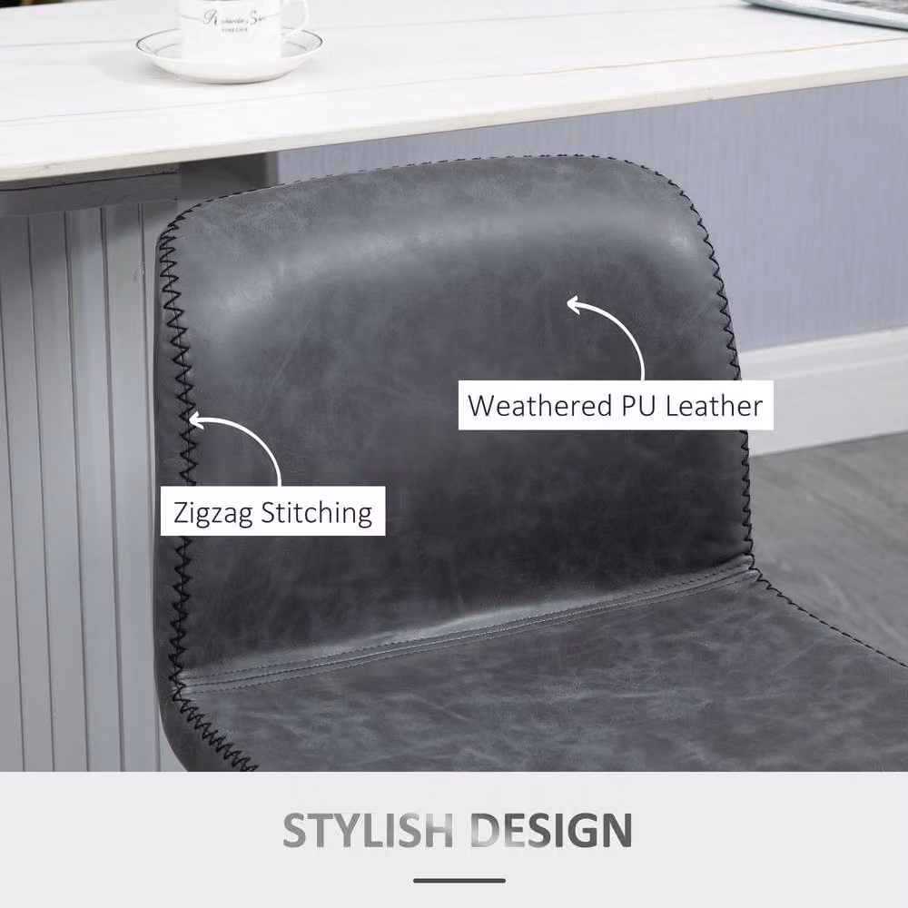 STILVORA Set of 2 Adjustable Height Swivel Bar Stools in Dark Grey Synthetic Leather – 7