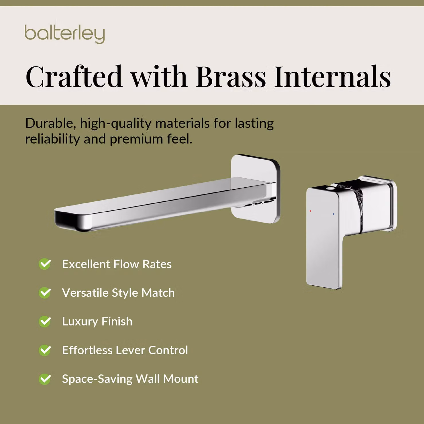 Balterley Square Wall Mounted Two Handle Basin Mixer Tap in Chrome Silver – 3