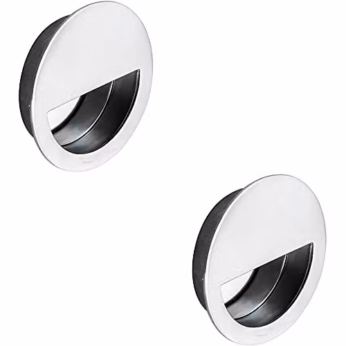 Loops 2 Pack Circular Low Profile Recessed Flush Pull in Bright Polished Stainless Steel, Diameter: 90 mm