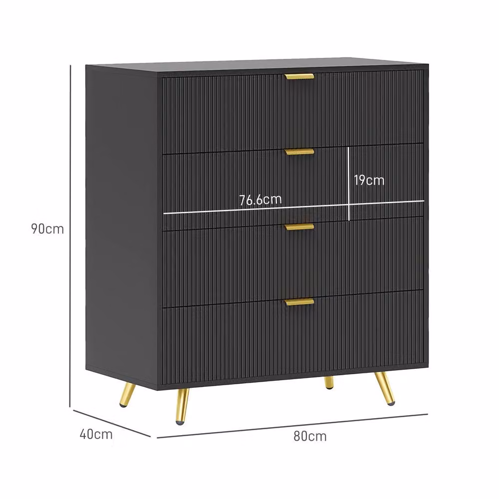 ERGOVEXA Elegant Four-Drawer Bedside Table in Black and Gold – 2