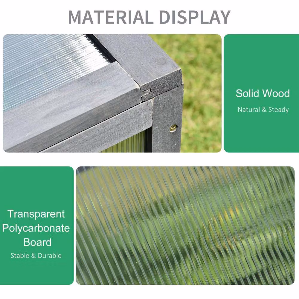 STILVORA Wooden Cold Frame with Polycarbonate in Grey, W: 100 cm, D: 65 cm – 3