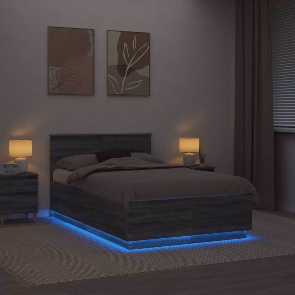 Berkfield Home Modern Grey Engineered Wood Bed Frame with Under-Bed Lighting and USB Charging Port, W: 120 cm, D: 200 cm – 2