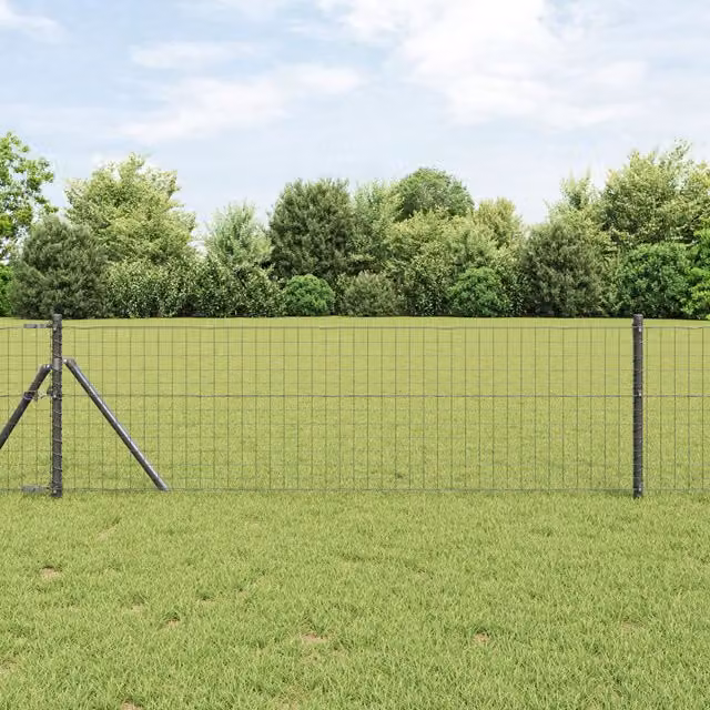 Berkfield Home Euro Fence Grey PVC-Coated Steel Rectangular Fencing, H: 0.6 m x L: 50 m