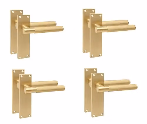 Golden Grace Victorian T-Bar Long Backplate Door Handle Set in Brushed Gold Brass, 4 Pairs
