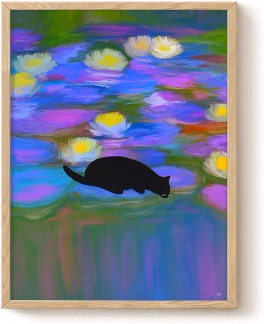 The Paper Tail Drinking Cat Floral Art Print, Multicolour, A3