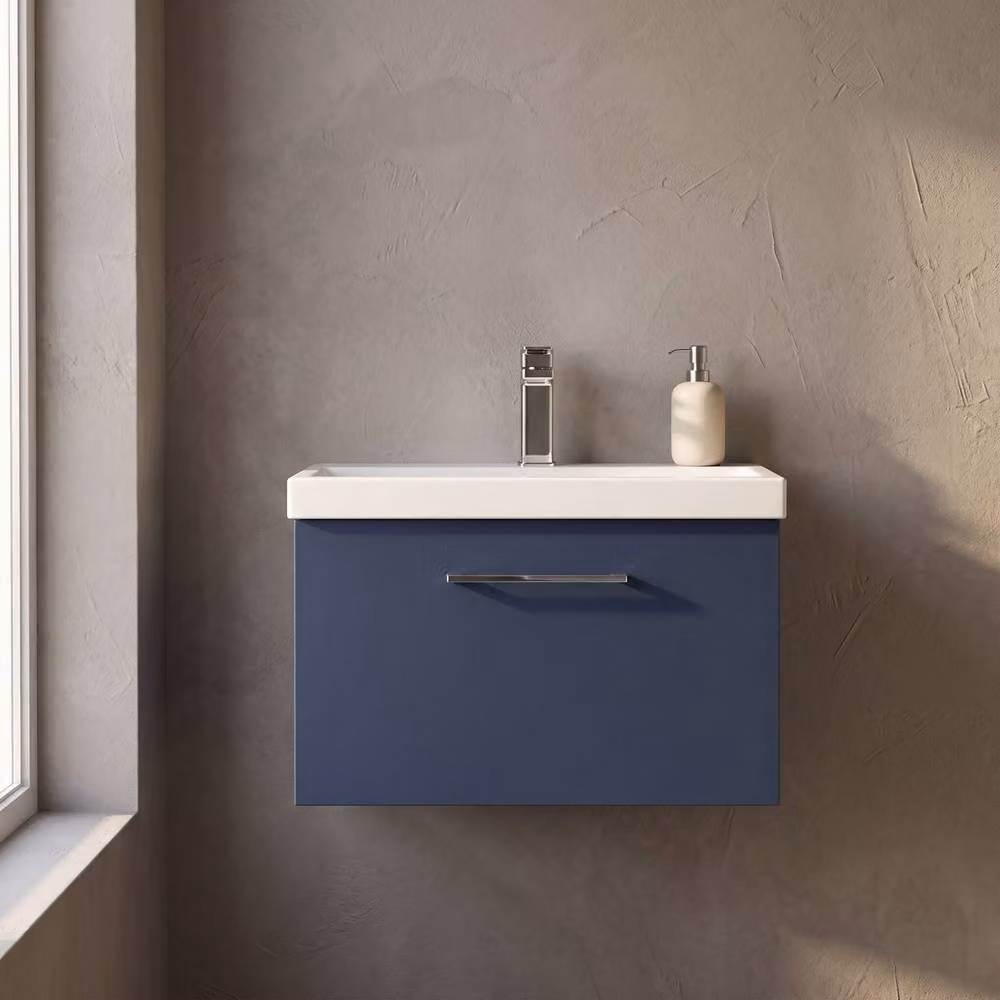 Balterley Wall Hung Blue Bathroom Vanity Unit with 1 Soft Close Drawer, Width: 60 cm – 3