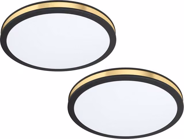 Loops 2 Pack Modern Round LED Ceiling Light in Black and White Gold/Brass, 12W – 1