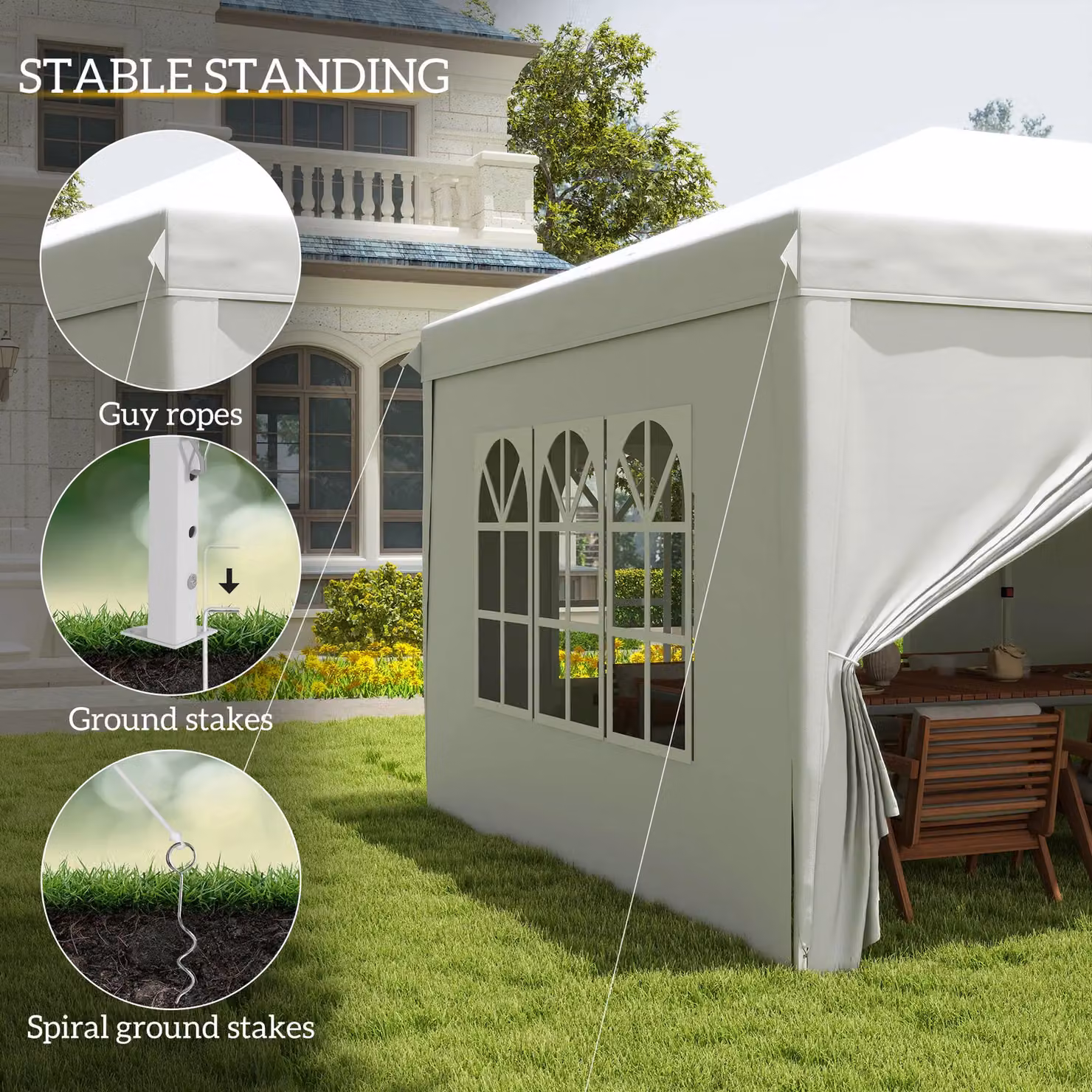 Outsunny White Pop Up Gazebo with Sides and Windows, W: 600 cm, D: 300 cm, H: 270 cm – 4