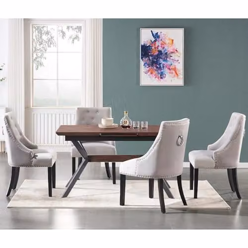 Life Interiors Windsor Velvet Dining Chair with Knocker Back and Solid Wood Legs in Light Grey – 6