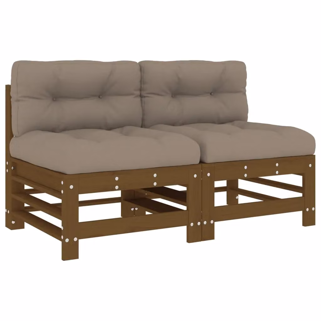 Berkfield Home Rustic Middle Sofas with Cushions, 2 Piece Set, Honey Brown Solid Pine Wood – 2