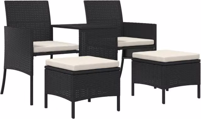 Berkfield Home Black Poly Rattan 2-Seater Garden Sofa Set with Coffee Table and Matching Ottomans – 1