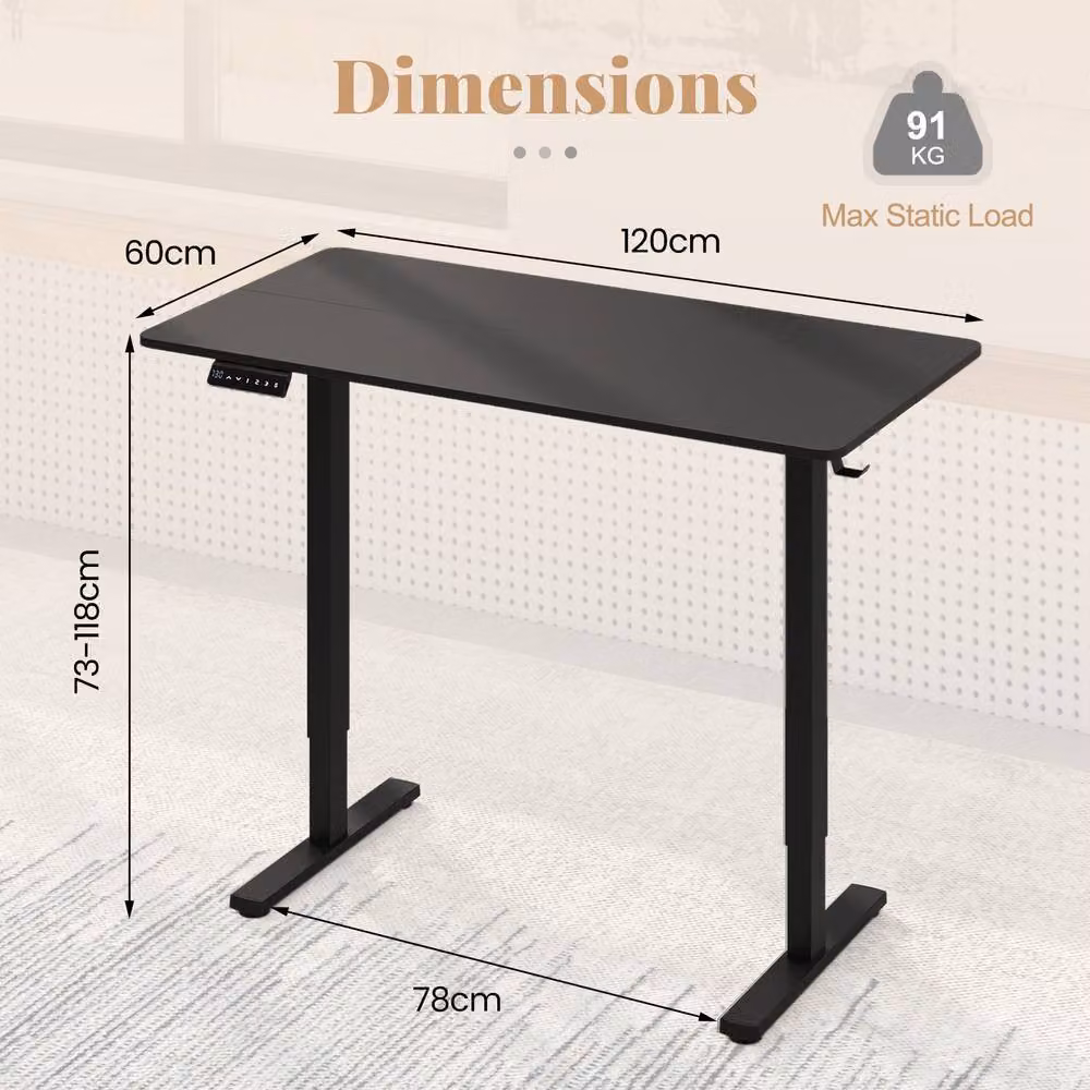 Costway Electric Height Adjustable Ergonomic Standing Computer Desk in Black, W/D: 120 x 60 cm – 2