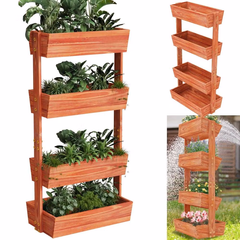 KORVIXA 4 Container Wooden Raised Garden Bed in Brown, W/D/H: 140 x 65 x 42 cm – 3