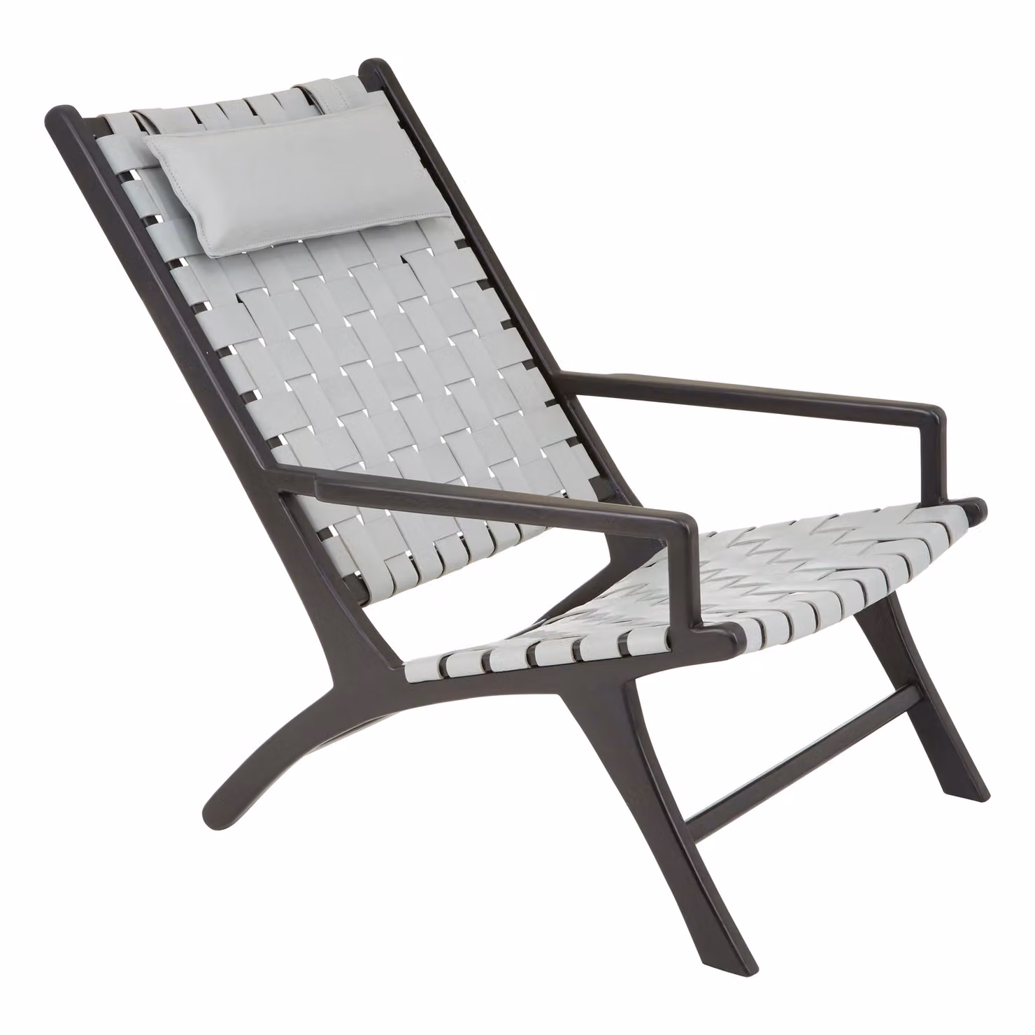 Orsina Grey Woven Cow Leather Lounge Accent Chair with Teak Wood Frame and Head Cushion – 2