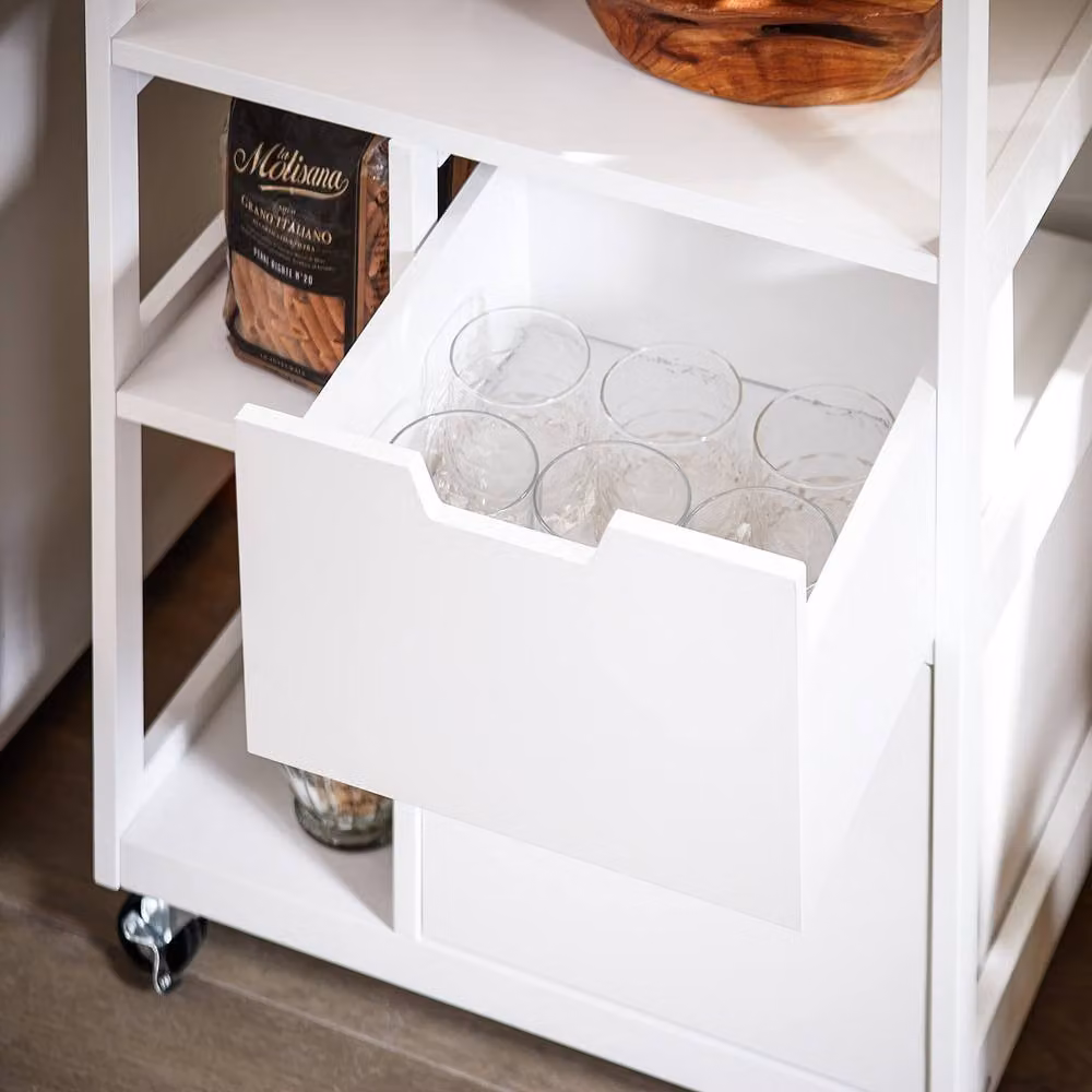 SoBuy Kitchen Storage Trolley with 2 Drawers and 3 Shelves in White – 3