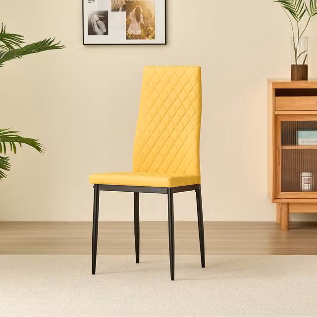 Madefor.living Modern Geometric Dining Chairs Set of 4 in Yellow Faux Leather with Metal Legs