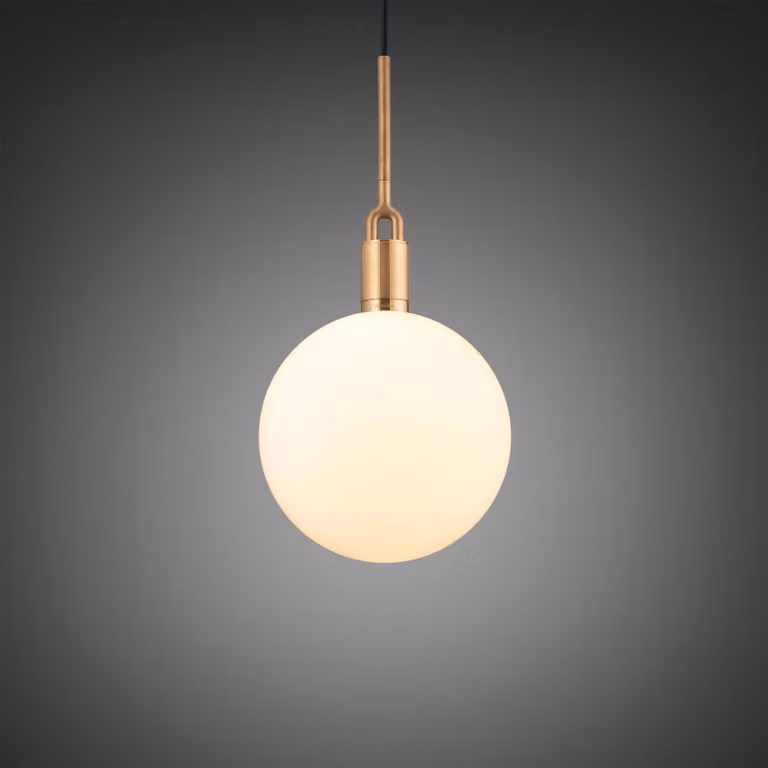 Buster + Punch Forked Pendant Light with White Opal Glass Sphere in Black or Gold/Brass Finish