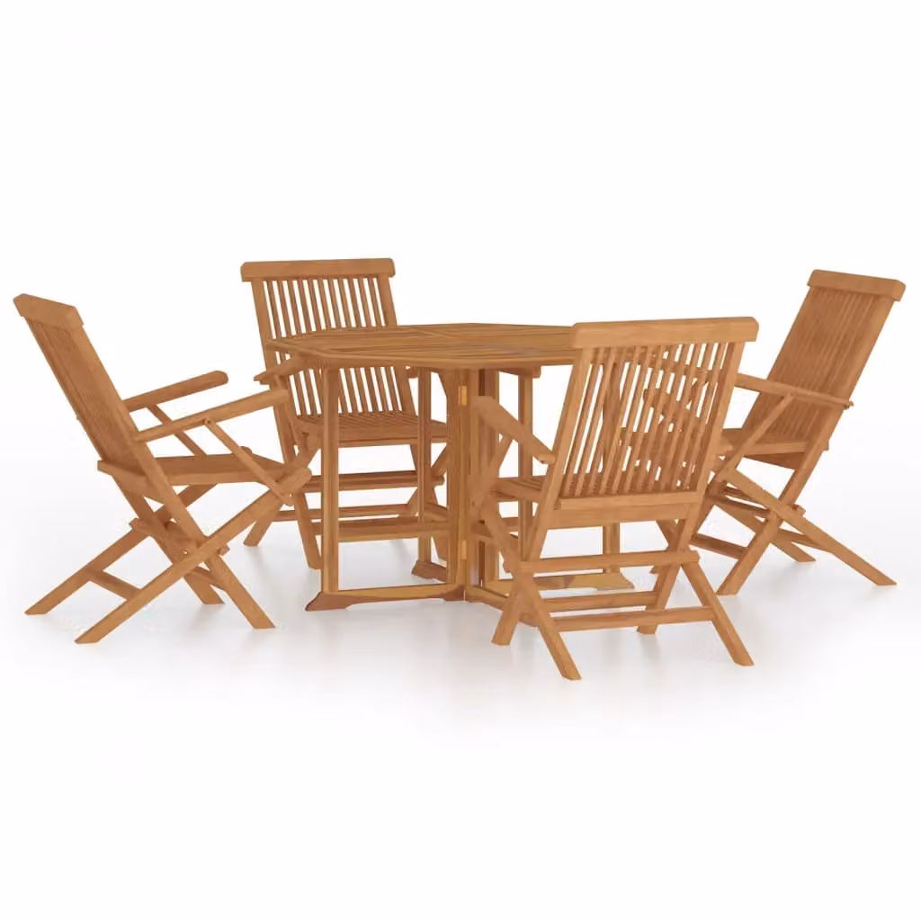 Berkfield Home 5 Piece Folding Outdoor Dining Set in Brown Solid Teak Wood – 2