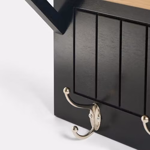 OHS Modern Wall-Mounted Coat Rack and Floating Shelf in Black and Brown Wood Effect – 2