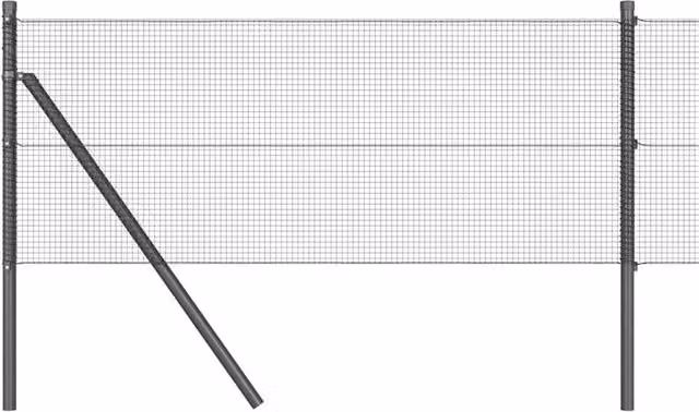 Berkfield Home Grey Powder-Coated Steel Welded Wire Fence with 13 Round Posts, W: 100 m, H: 0.6 m – 1