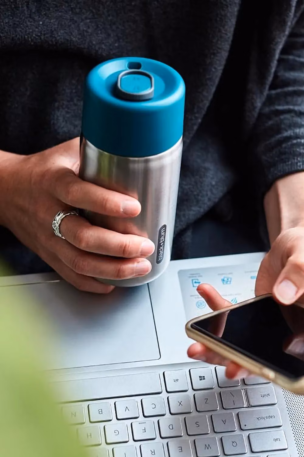 Black + Blum Insulated Stainless Steel Coffee Cup with Lid, Blue, 340ml – 9