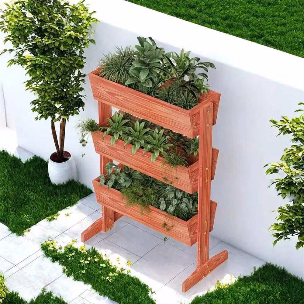 Kelvenix Rustic 3-Tiered Vertical Wooden Raised Garden Bed in Brown, W/D/H: 103.7 x 38.0 x 65.0 cm – 5