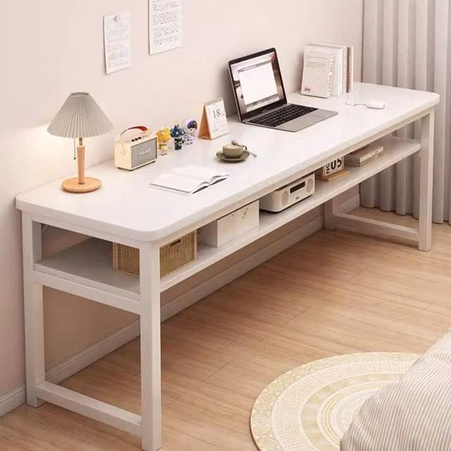 KORVIXA 2-Tier White Wood End-Of-Row Sofa Desk Rear Storage Shelf W/D/H: 100 x 100 x 100 cm