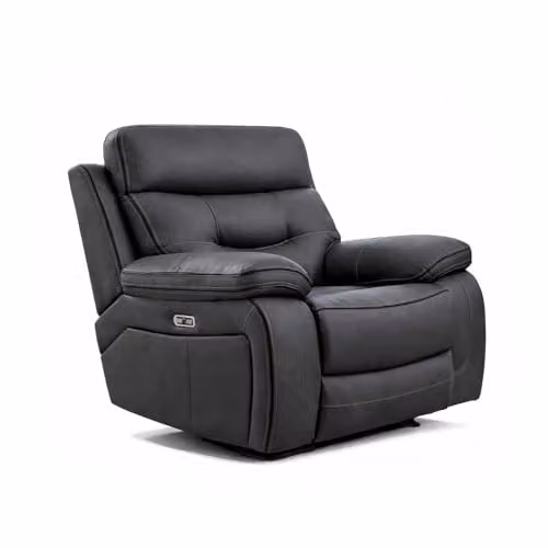 Furnishings For Less UK Renzo Grey Electric Recliner Armchair with USB Charging Port and Leather Look Fabric