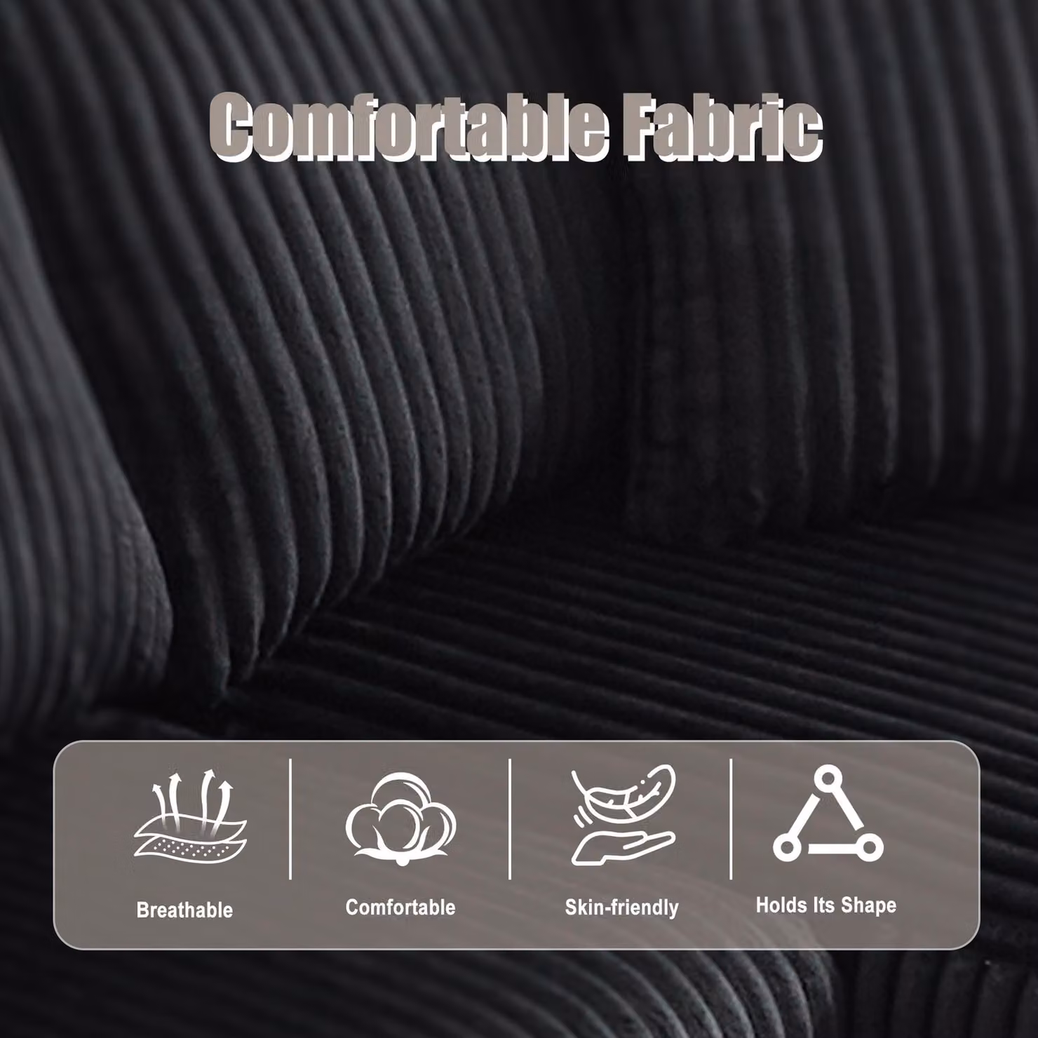 Aosom UK Modular L-Shaped Sectional Sofa in Black Corduroy with Deep Seats and Reversible Design, W/D/H: 160 x 257 x 80 cm – 6