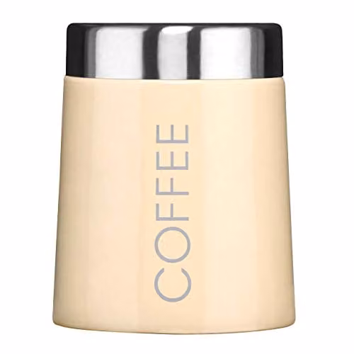 Premier Housewares Airtight Enamel Coffee Canister in Beige and White – 1