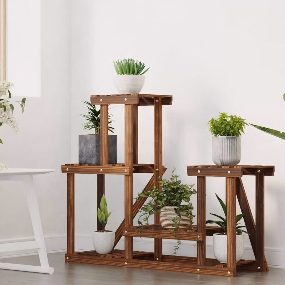 Berkfield Home Retro Wood Flower Stand, Brown, W/D/H: 90 x 25 x 73.5 cm – 3