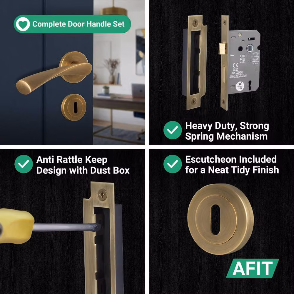 AFIT Antique Brass Door Handle Rose and 64mm Sash Lock Set in Bronze, W/D/H: 15.0 x 15.0 x 15.2 cm – 6