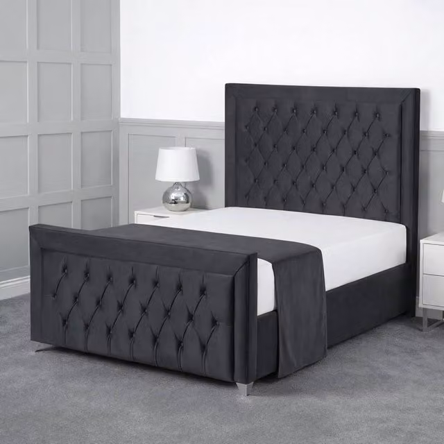 Living Comfort Bedz Ember Charcoal Velvet Upholstered Gas Lift Storage Bed with 48 Inch Headboard, W/D/H: 90 x 190 cm
