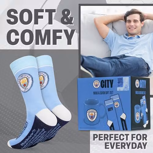 Get Trend Manchester City Mug and Socks Set in Blue, 315ml Ceramic Mug and Calf Socks – 3