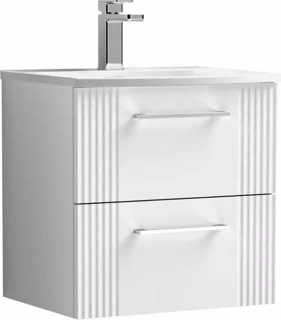 Balterley Wall Hung 2 Drawer Vanity Unit with Curved Basin, Satin White, Width: 50 cm