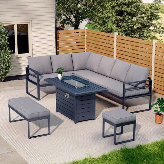 Livingandhome Grey Metal Fire Pit Table Patio Set