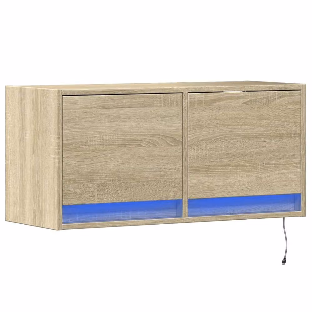 Berkfield Home TV Wall Cabinet with LED Lights in Sonoma Oak, Light Brown, W/D/H: 80 x 31 x 35 cm – 2
